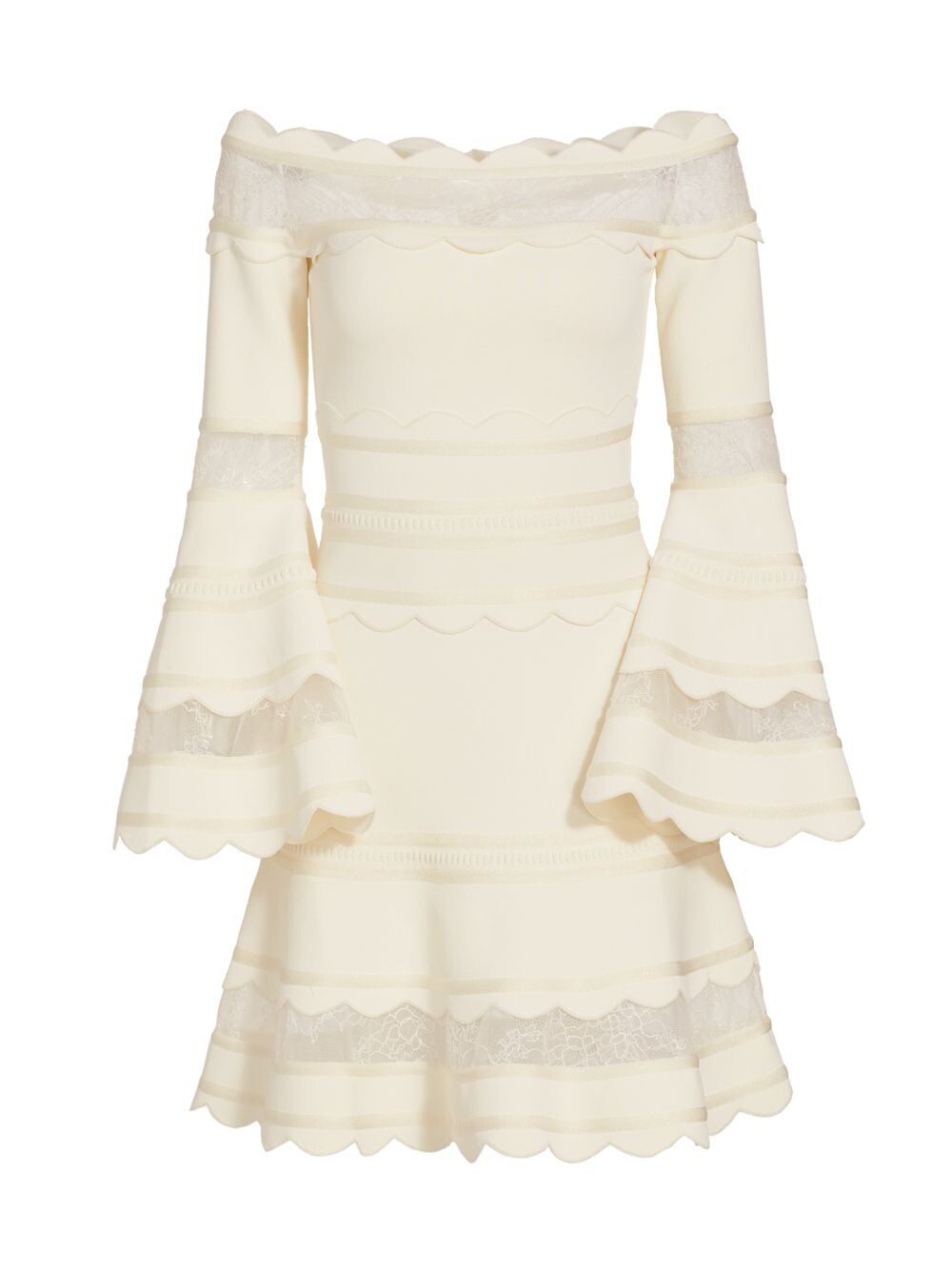 

Мини-платье с открытыми плечами и кружевными вставками Elie Saab