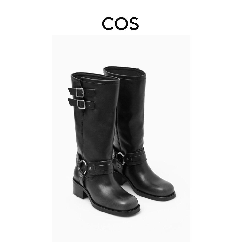 

Женские кожаные сапоги Cos с длинной пряжкой, черный