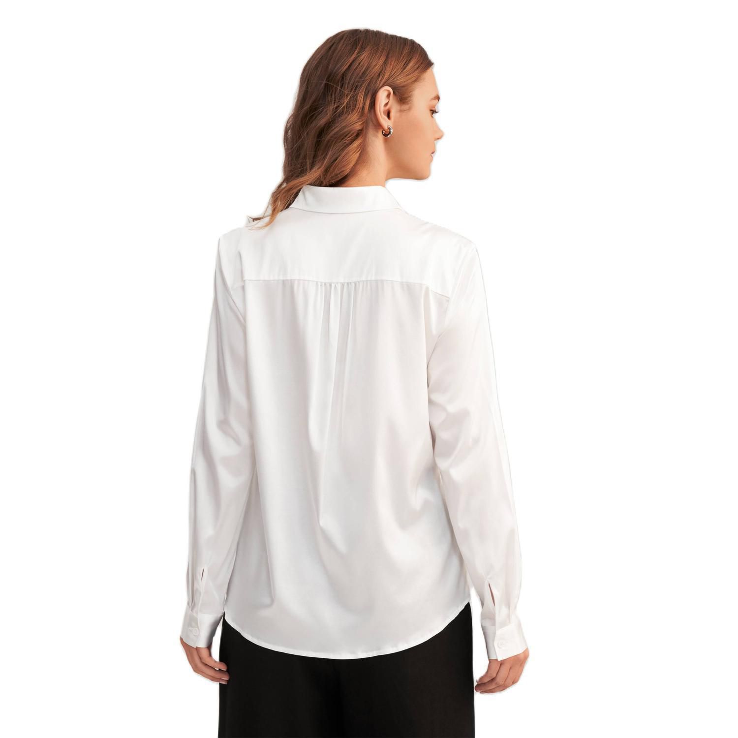LILYSILK Женская шелковая блузка с длинными рукавами и воротником Lilysilk, черный