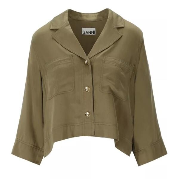 

Футболка satin crop shirt Ganni, зеленый