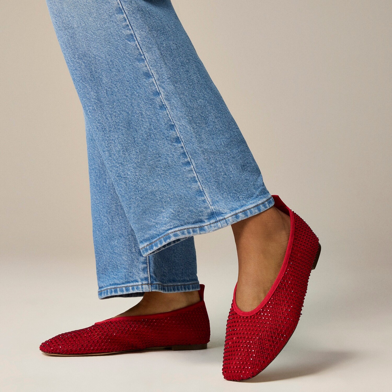 

Балетки Quinn Mary Jane из кристальной сетки J.Crew, красный