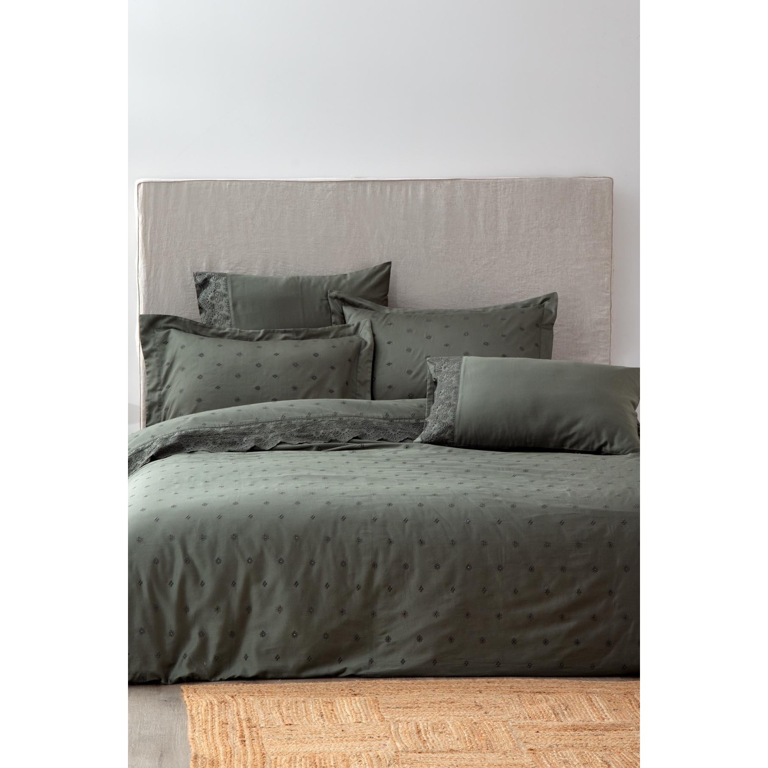 Экокотон Ahter King Size Комплект постельного белья 100% органический хлопок сатин с вышивкой Зеленый 240X220 см