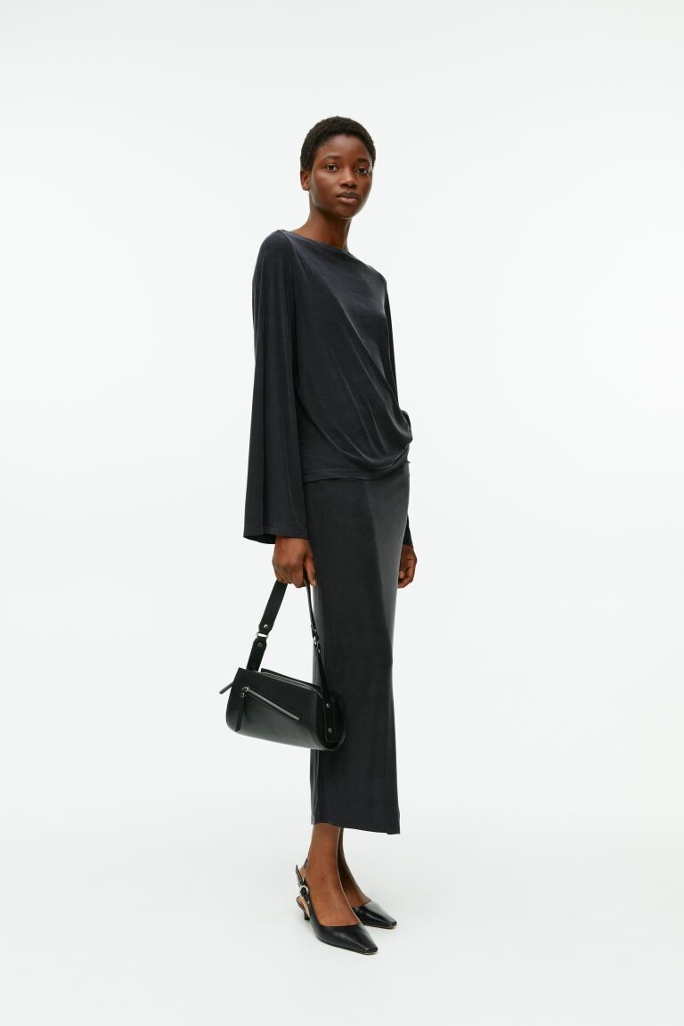 

Топ из купро с вырезом-лодочкой H&M, черный