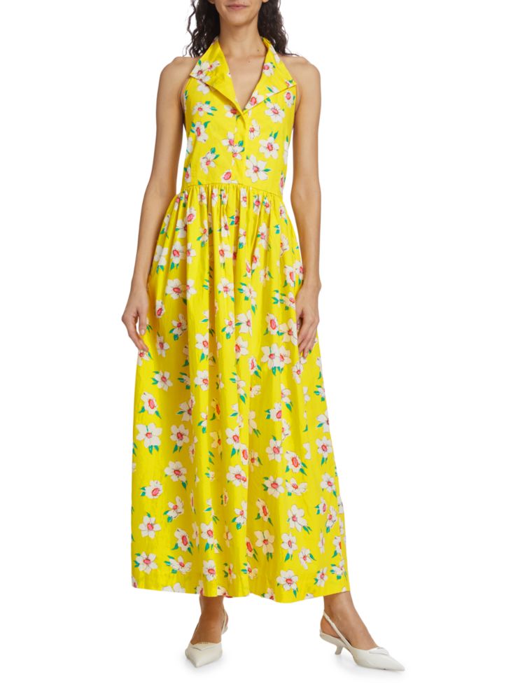 Хлопковое платье макси с открытой спиной и цветочным принтом Swf, цвет Yellow Combo