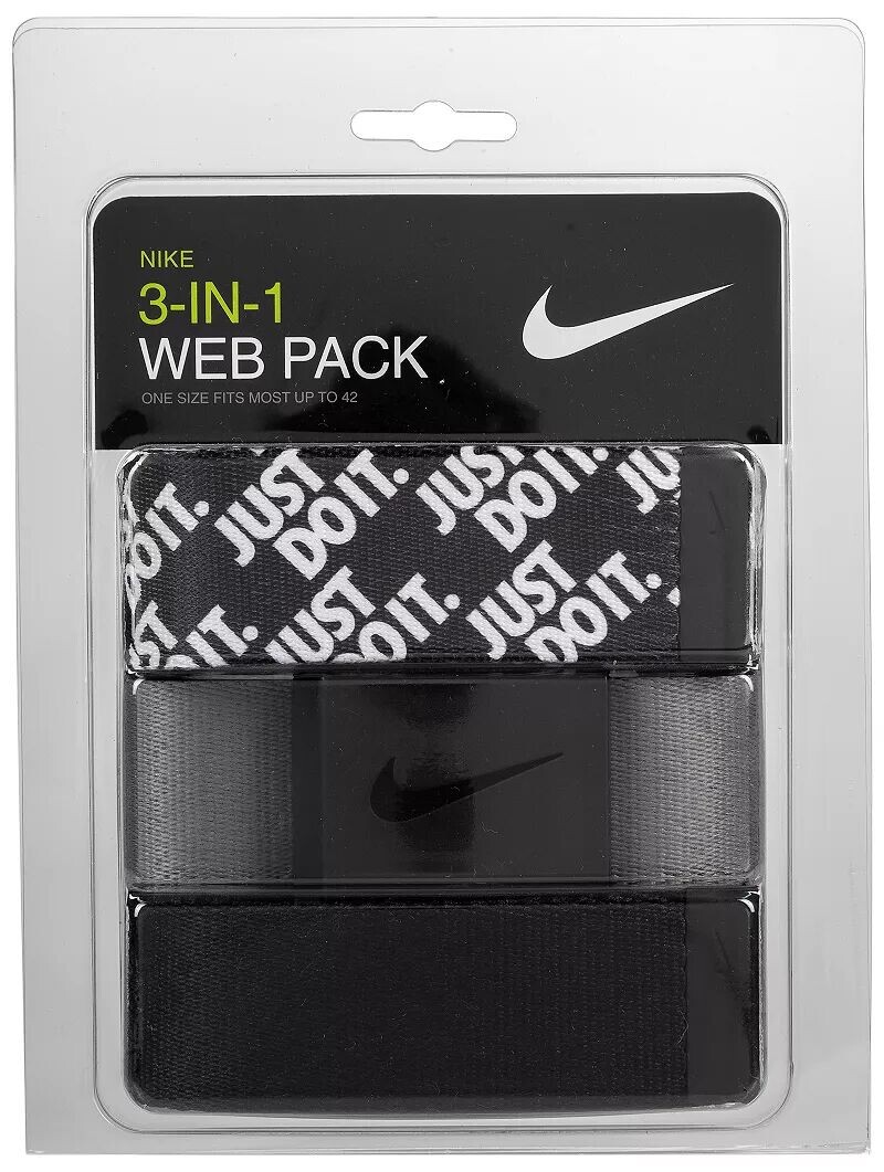 

Мужской ремень для гольфа Nike Just Do It Web — набор из 3 штук, черный