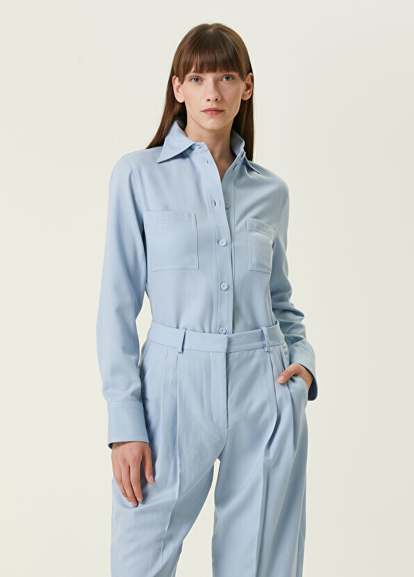 

Синяя шерстяная рубашка с остроконечным воротником Stella McCartney
