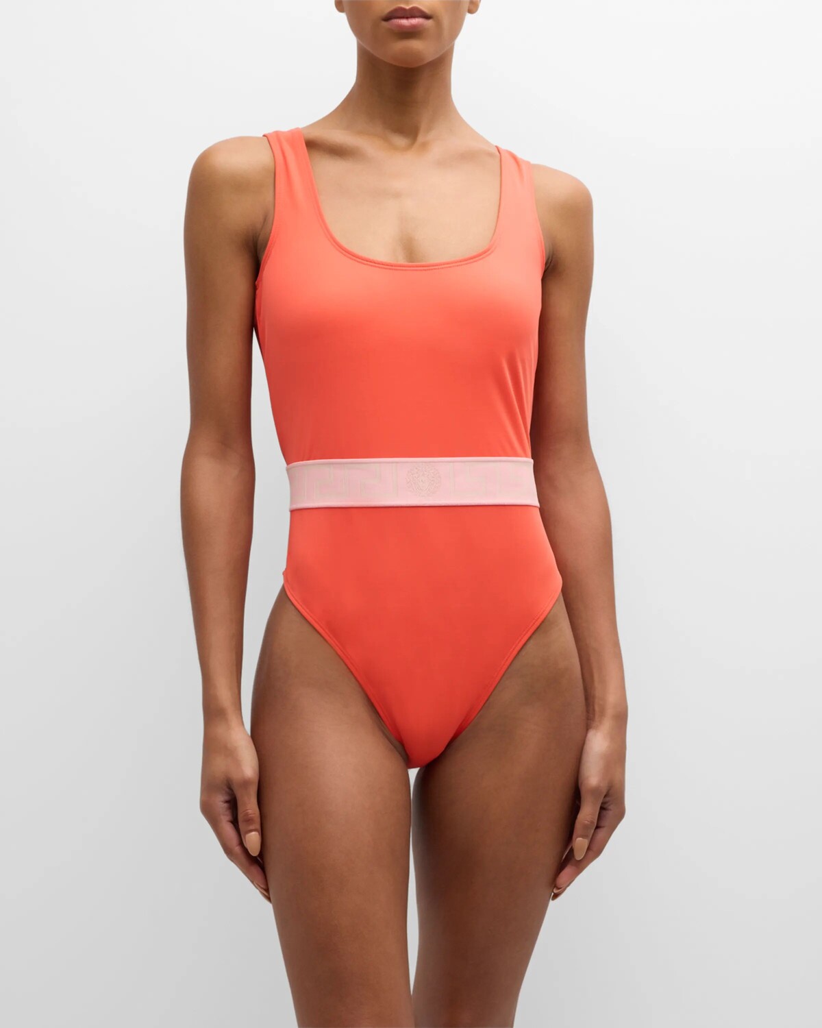 

Сплошной купальник Greca с каймой Versace, цвет 2Rb10 Coral Dusty Rose Ivory