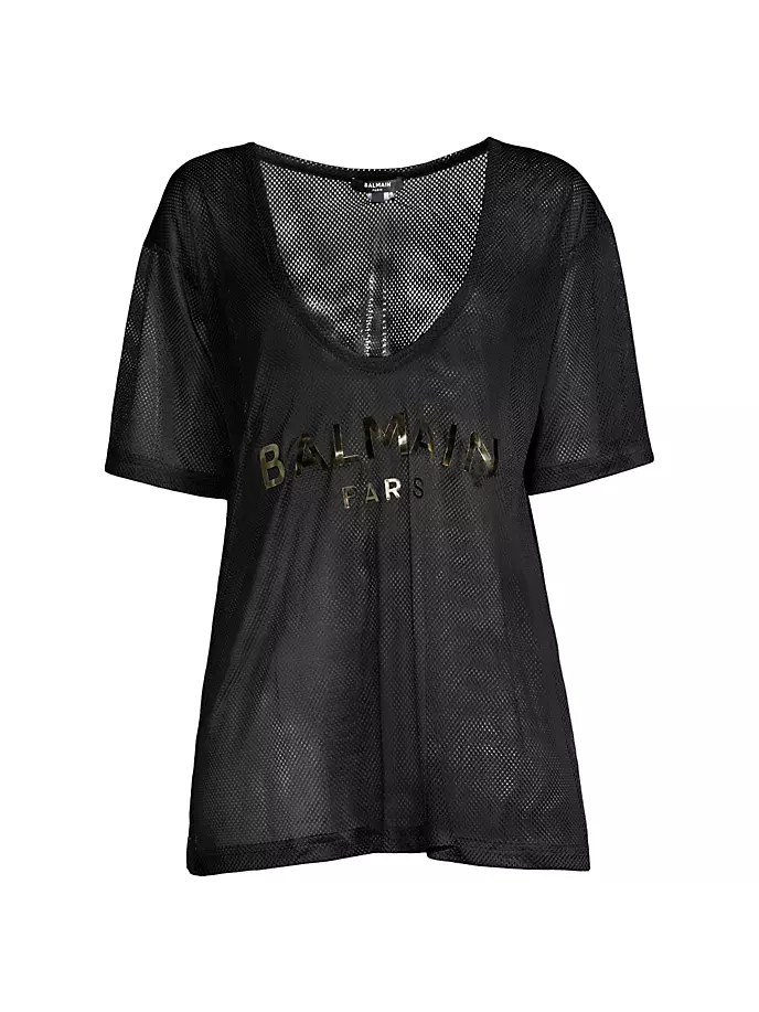 

Сетчатая футболка с логотипом Balmain, цвет black gold