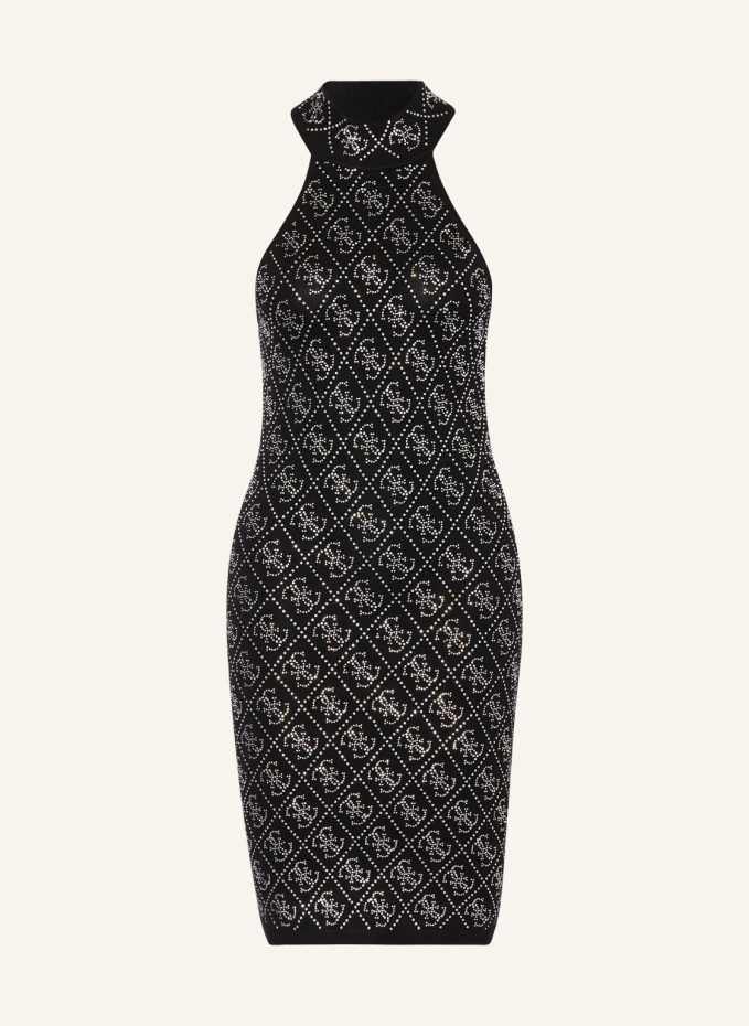вязаное платье с драгоценными камнями sandro черный Вязаное платье celeste с драгоценными камнями Guess, черный