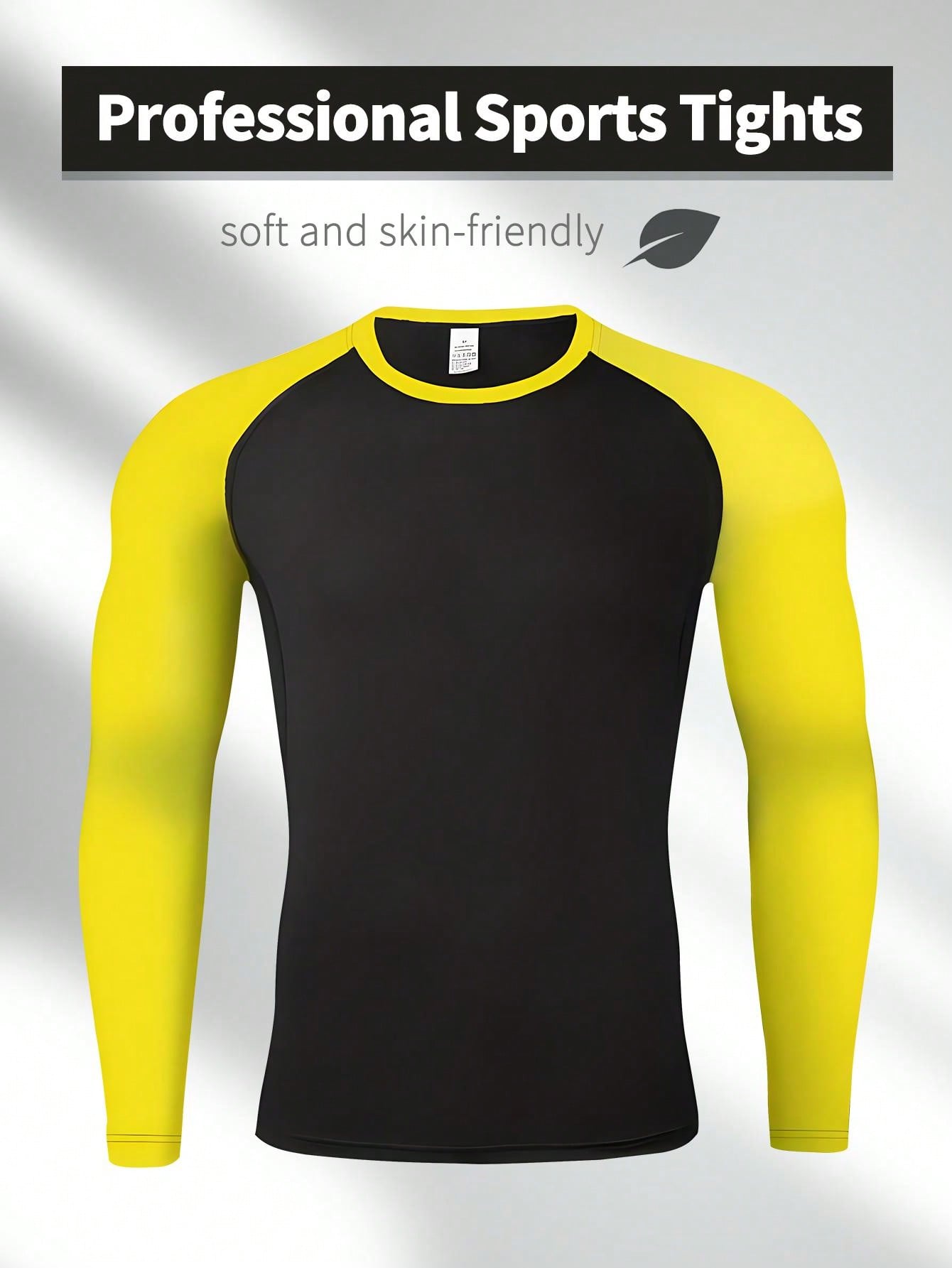 Мужская весенне-летняя быстросохнущая высокоэластичная влагоотводящая рубашка для тренировок с длинными рукавами, желтый