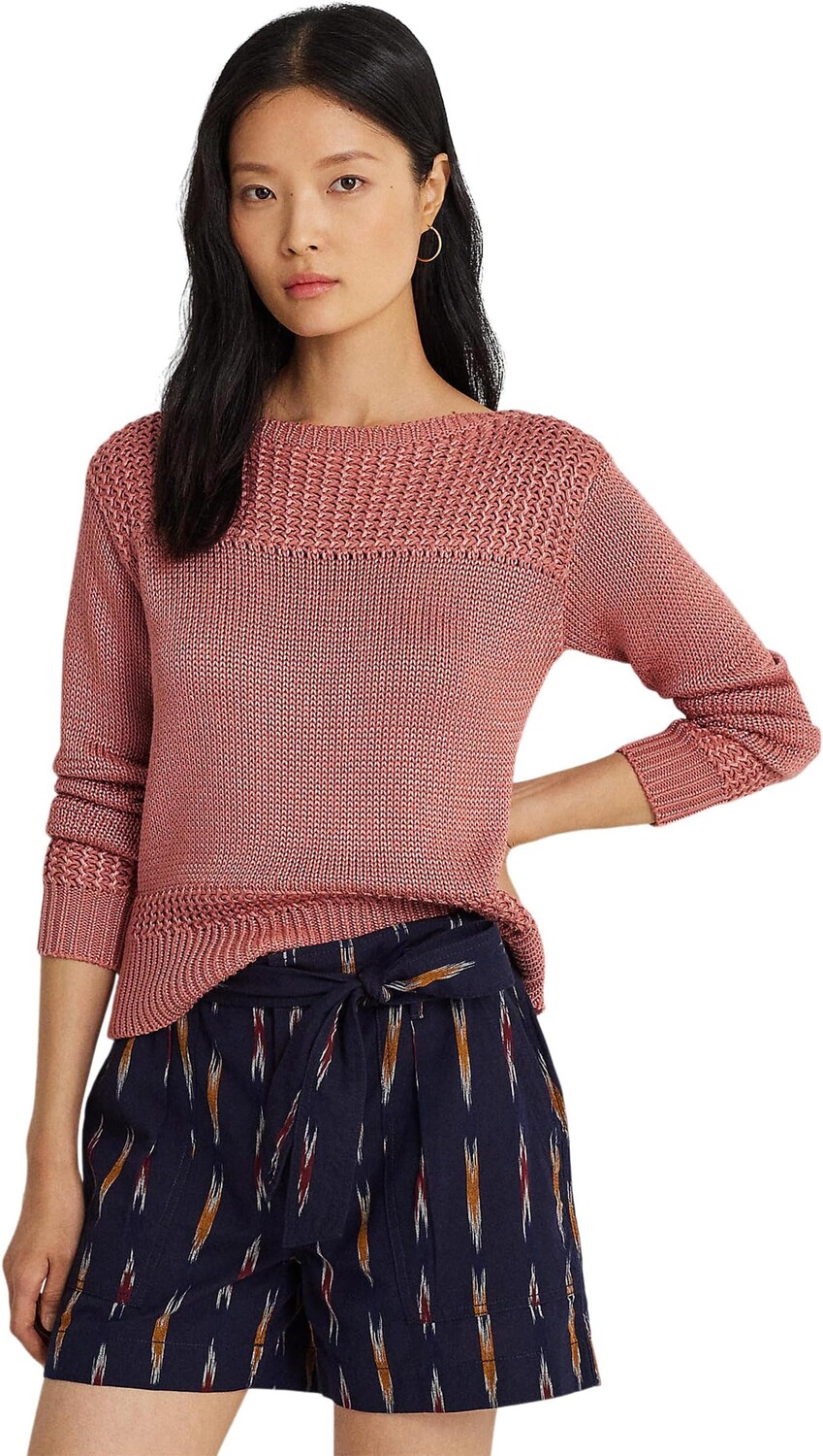 

Свитер Lauren Ralph Lauren Cotton-Blend Boatneck Sweater, цвет Pink Mahogany