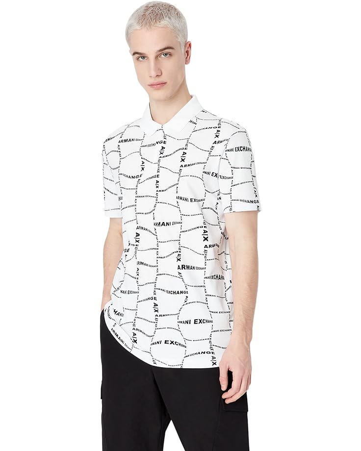 рубашка поло cotton printed polo shirt armani exchange цвет black ued triangle Поло Armani Exchange Cotton Printed Shirt, цвет White Distorted Logo