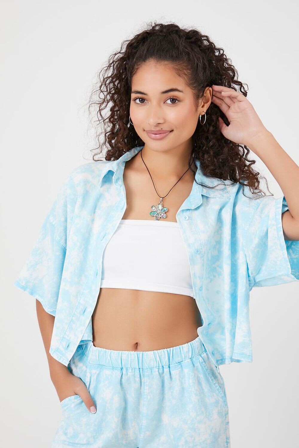 

Укороченная рубашка Acid Wash Forever 21, синий