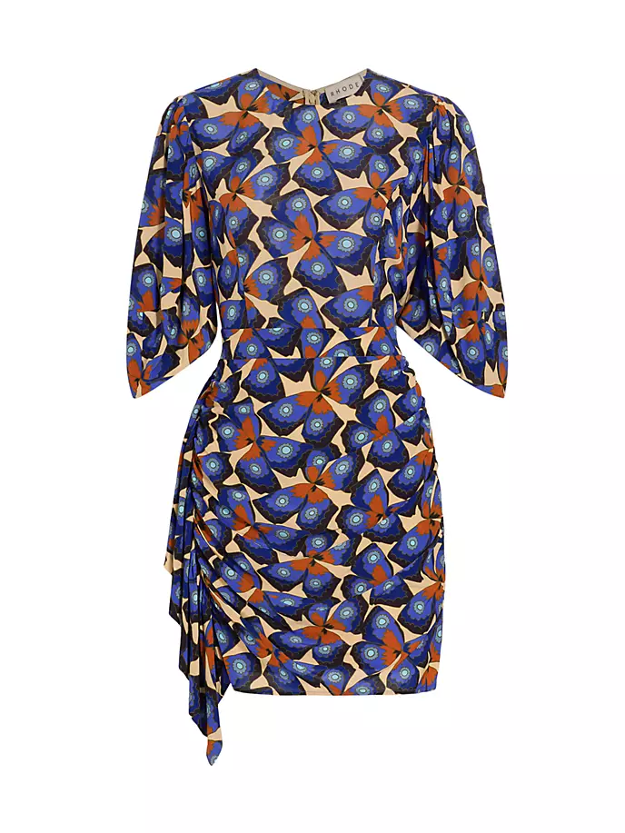 цена Приталенное мини-платье Pia с принтом бабочки Rhode, цвет cream papillon