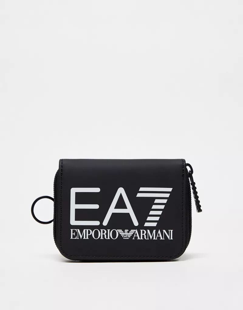 

Черный/белый кошелек Armani EA7 с логотипом и молнией по всему периметру