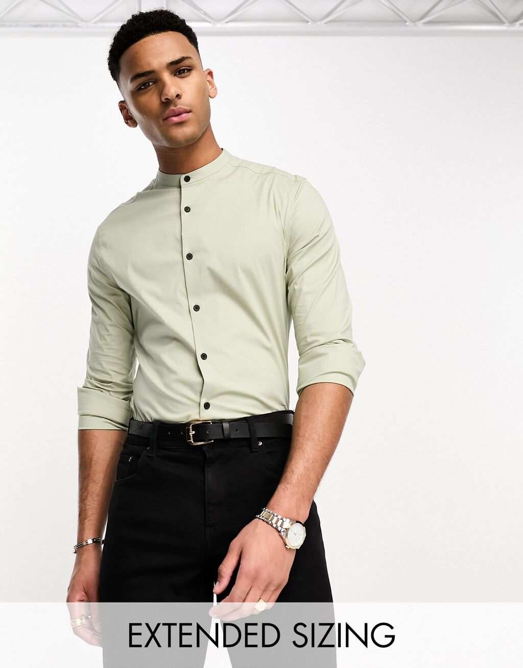 

Светло-шалфейная рубашка скинни с воротником-стойкой ASOS DESIGN