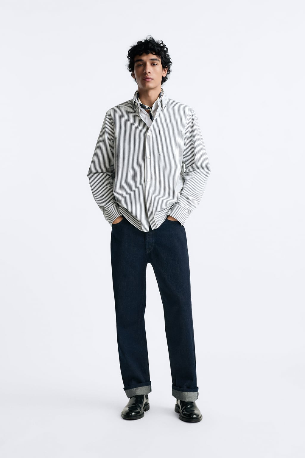 

Полосатая фактурная рубашка ZARA, нави