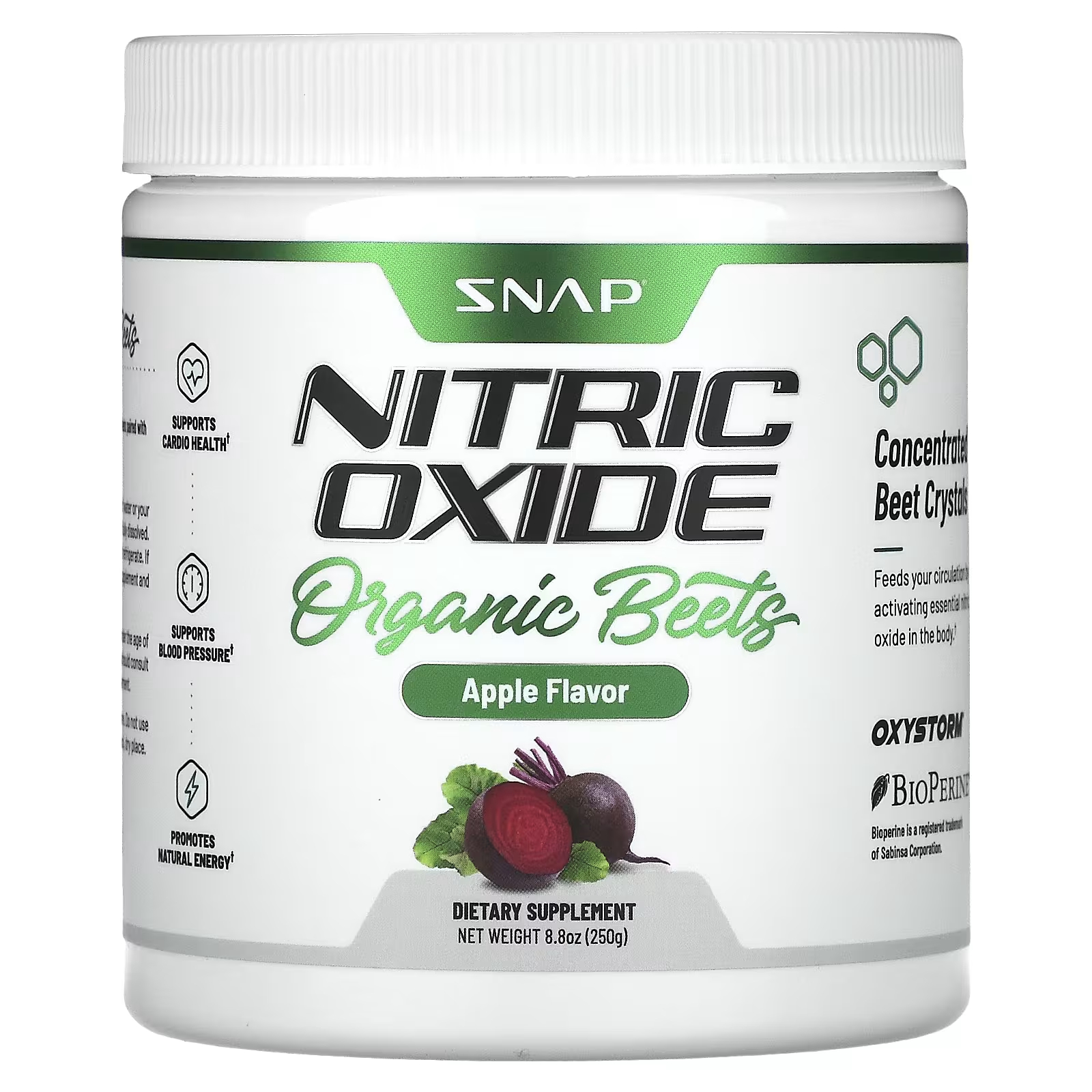 Органический оксид азота из свеклы Snap Supplements со вкусом яблока, 250 г