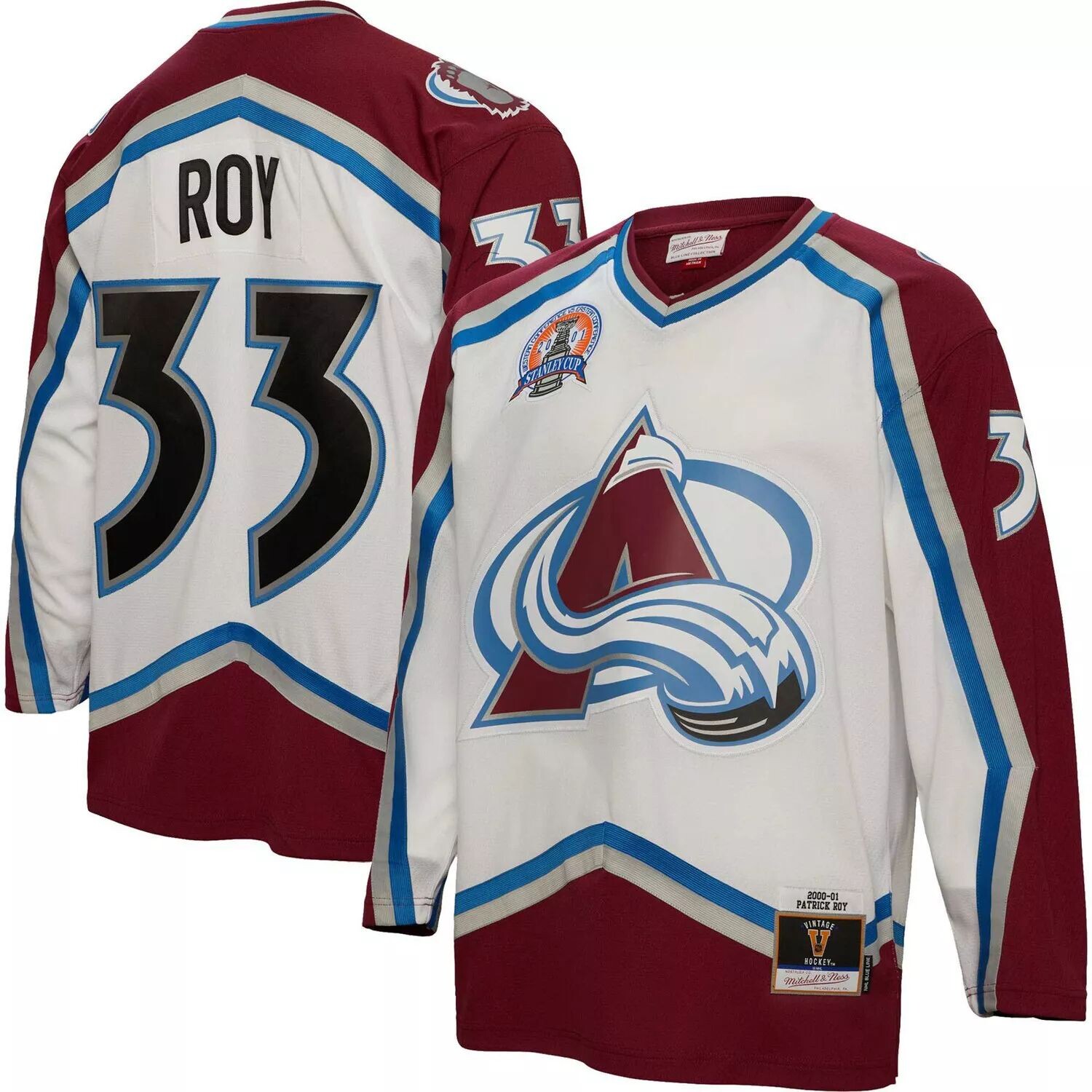

Мужская майка игрока Mitchell & Ness Патрик Рой Уайт Колорадо Эвеланш 2000 Blue Line