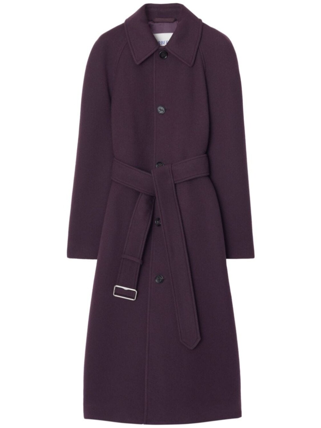 

Шерстяное однобортное пальто с поясом Burberry, фиолетовый