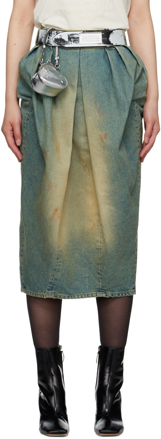 

Синяя джинсовая юбка-миди со складками Maison Margiela, цвет Dirty wash