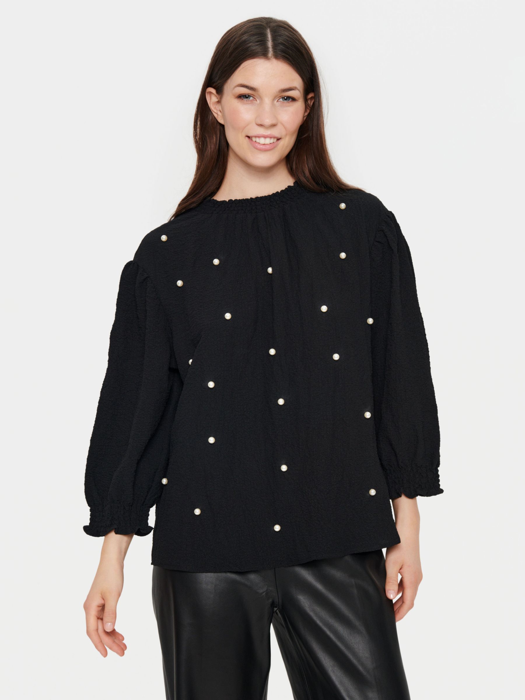 Блуза Benia из искусственного жемчуга Saint Tropez, черный женская блузка с рукавом три четверти с круглым вырезом