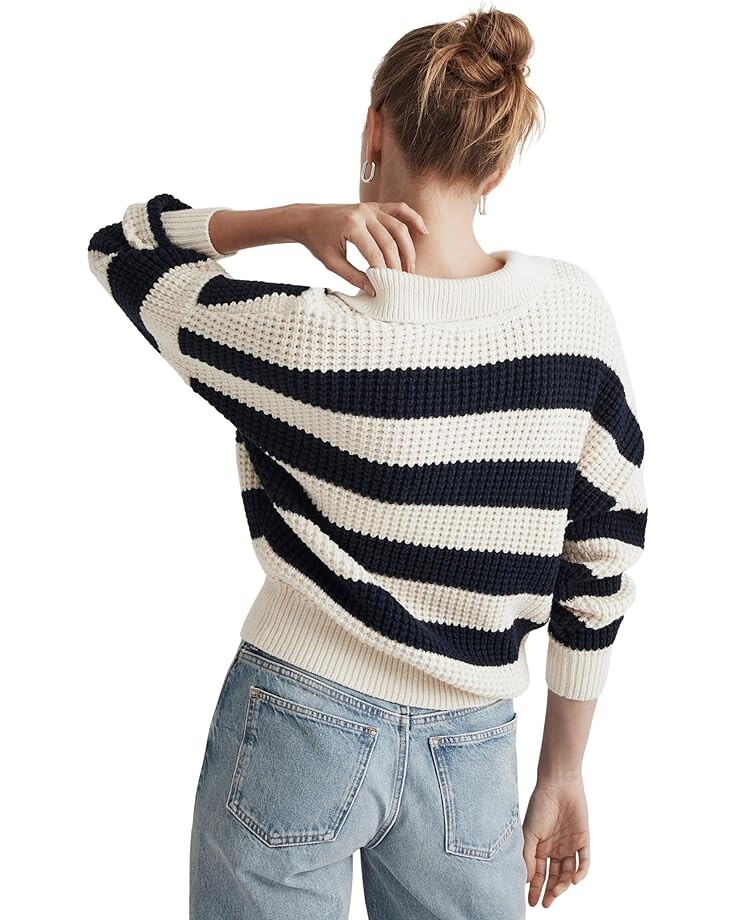 

Свитер Madewell Waffle-Knit Henley Sweater in Stripe, цвет Antique Cream Stripe