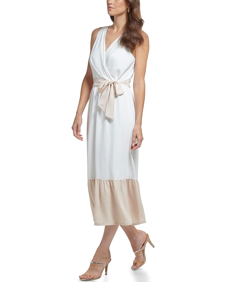 

Платье DKNY V-Neck Ruffle Hem Midi Dress, цвет Ivory/Elegant Beige