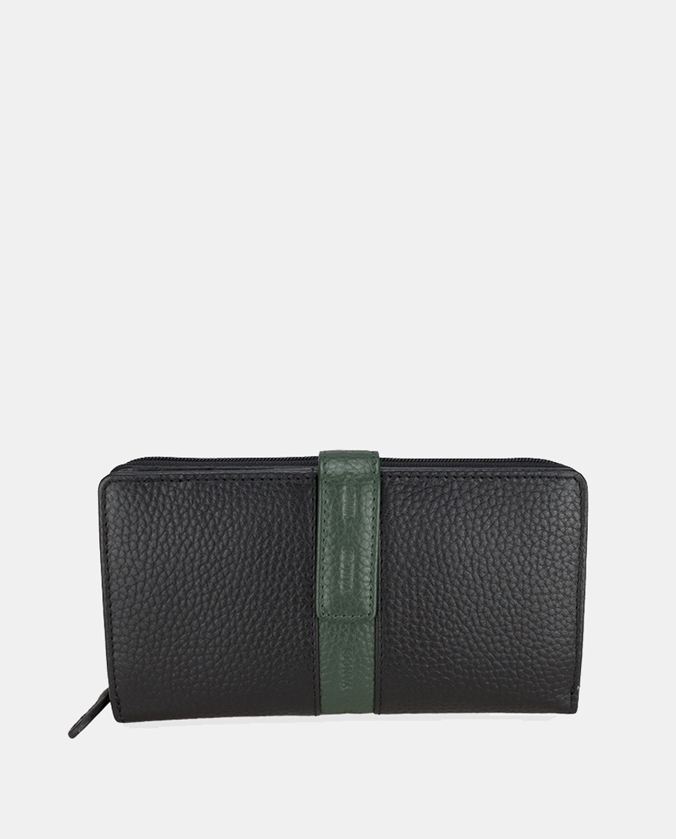 

Большой кожаный кошелек черного цвета с контрастной деталью Yancci, черный