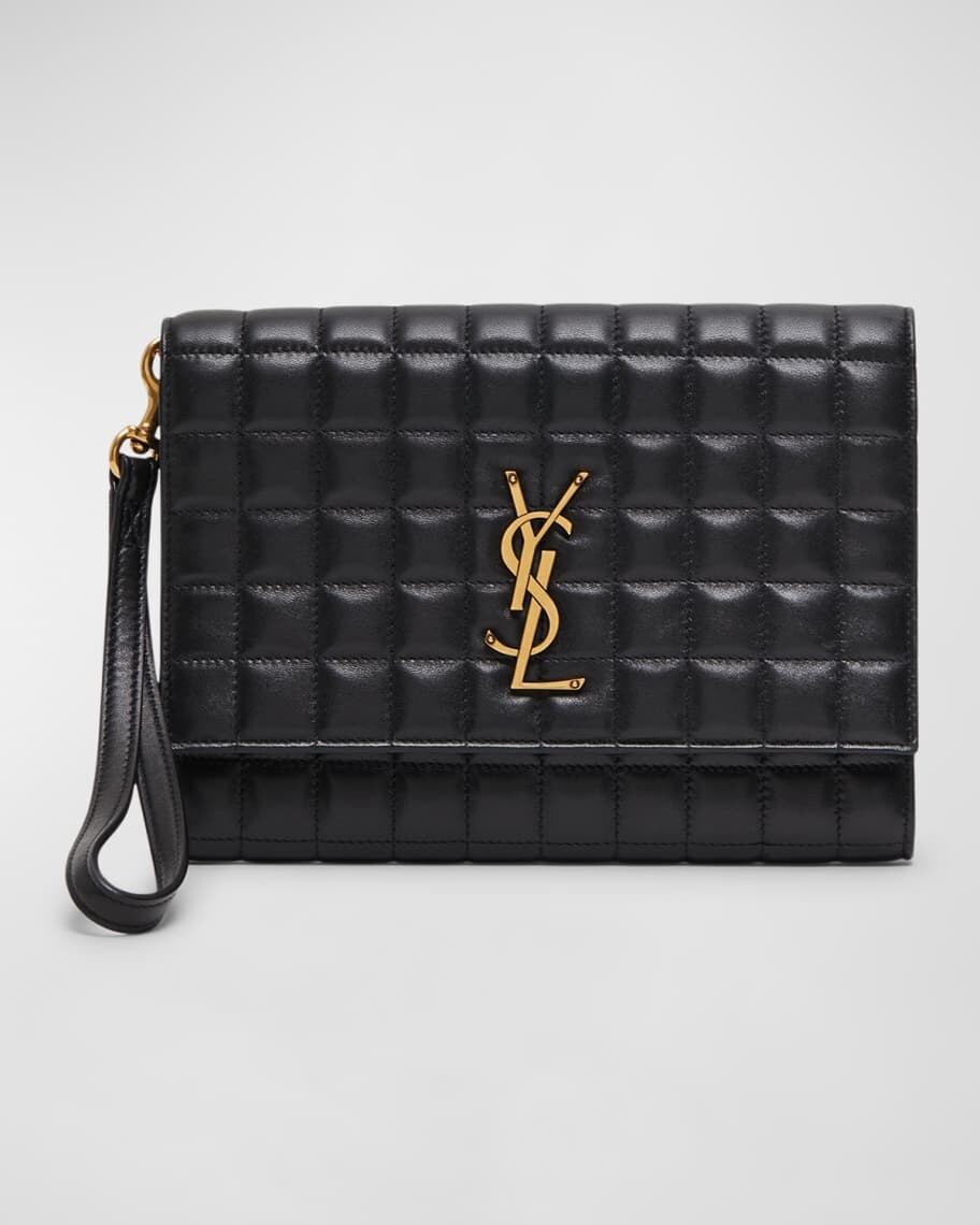 

Стеганый кожаный клатч Cassandra на запястье Saint Laurent