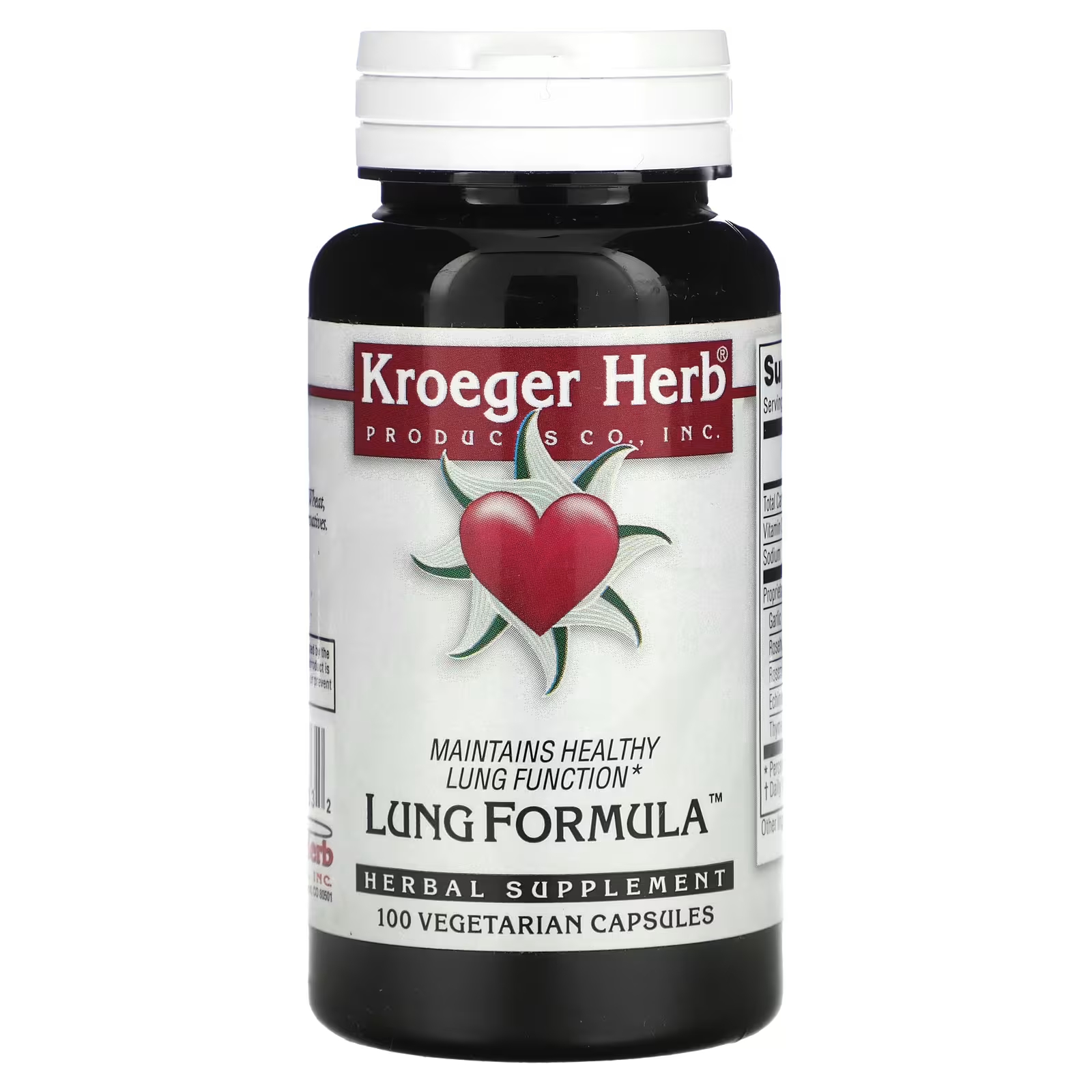 Растительная добавка Kroeger Herb Co Lung Formula, 100 вегетарианских капсул kroeger herb co candida formula 2 100 вегетарианских капсул