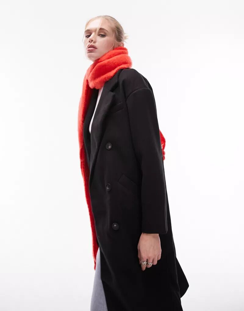 

Черное двубортное длинное пальто Topshop