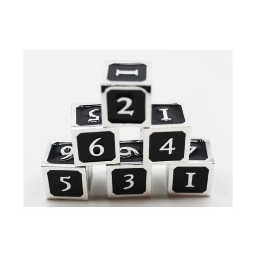 

d6 — черный с серебром (6), Dice Sets - Metal - D6's (Foam Brain Games)