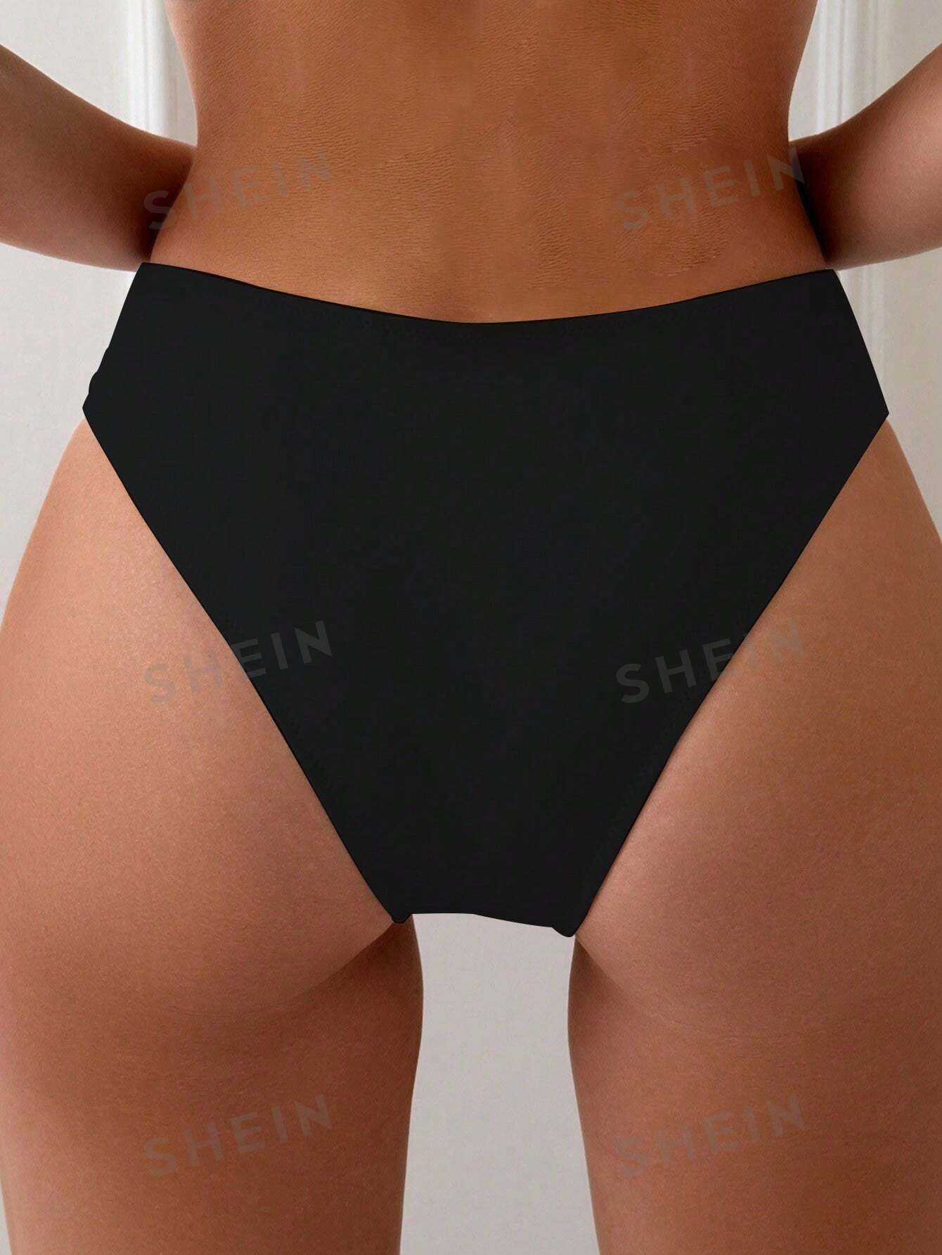 цена SHEIN Swim Basics Женские черные купальники с вырезами, черный
