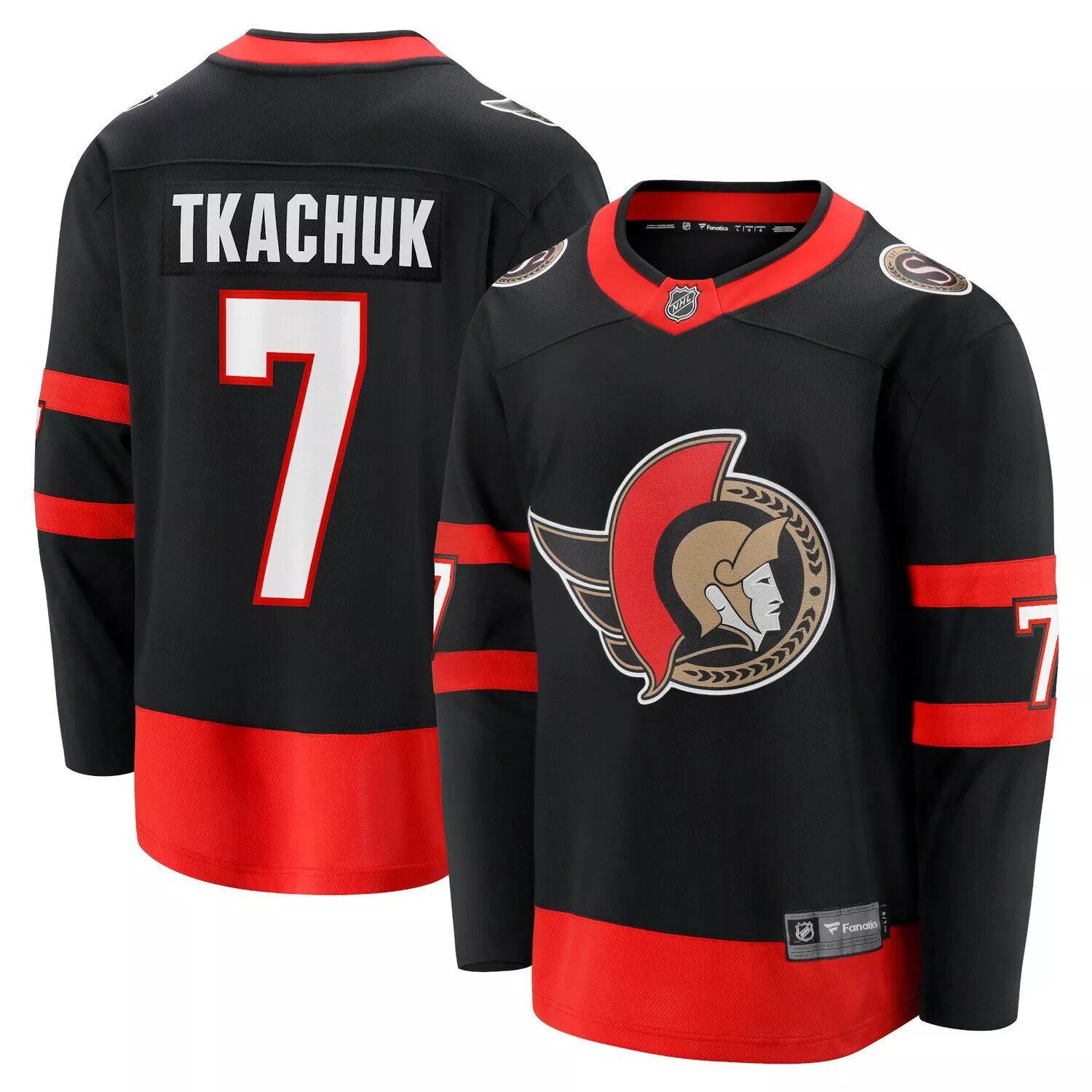 

Мужская черная футболка с логотипом Brady Tkachuk Ottawa Senators 2020/21 Home Premier Breakaway Player Fanatics, Черный