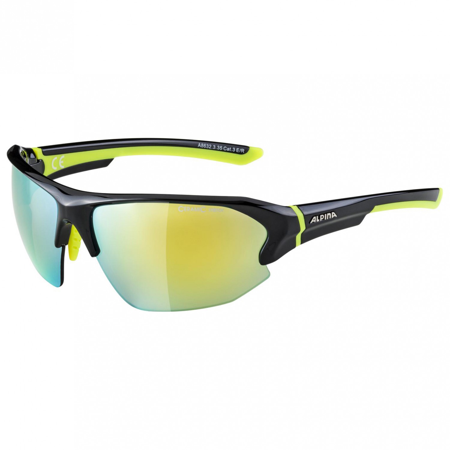 Велосипедные очки Alpina Lyron HR Mirror S3, цвет Black/Neon Yellow
