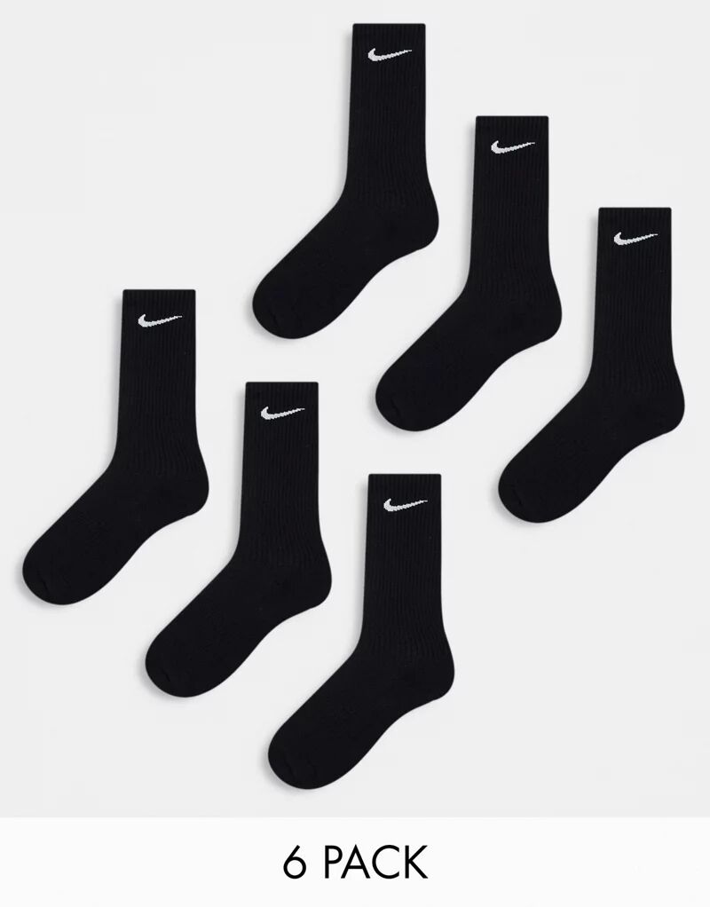 Набор из 6 черных носков с логотипом Nike Everyday Cushion Plus