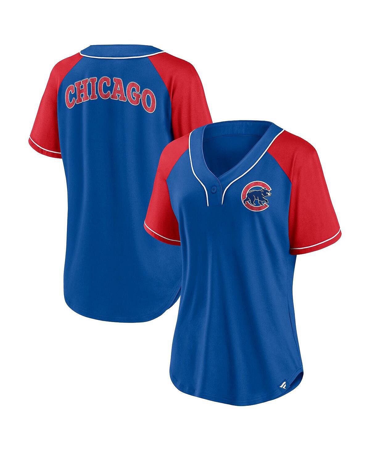 

Женская фирменная футболка Royal Chicago Cubs Ultimate Style реглан с v-образным вырезом Fanatics