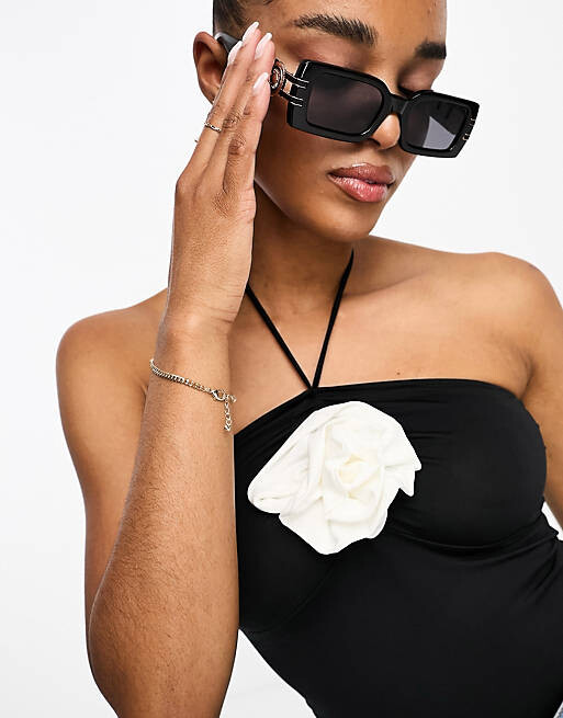 

Черно-кремовое боди с корсажем и бретельками Miss Selfridge Festival
