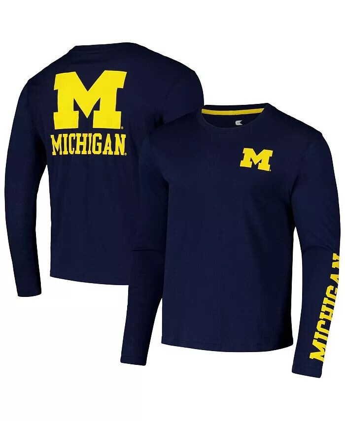 

Мужская темно-синяя футболка с длинным рукавом и логотипом Michigan Wolverines Lockup 3-Hit Active Blend Colosseum, синий