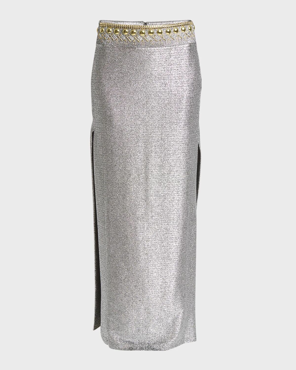 

Юбка макси из джерси цвета металлик Jupe с украшением Rabanne, цвет Silver