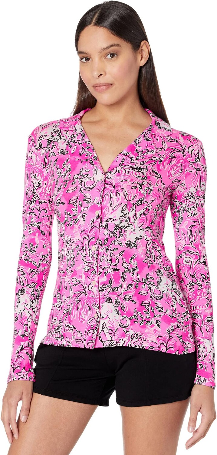 

Вязаный топ на пуговицах с длинными рукавами Pj Lilly Pulitzer, цвет Plumeria Pink/Purposefully Pink