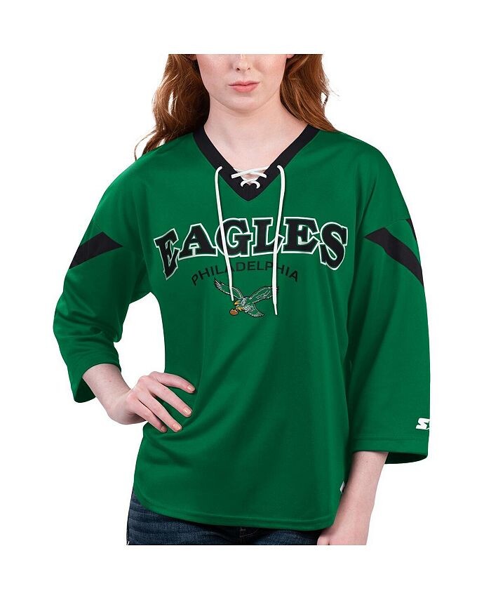 

Зеленая женская футболка Philadelphia Eagles Rally со шнуровкой и рукавами 3/4 Starter, зеленый