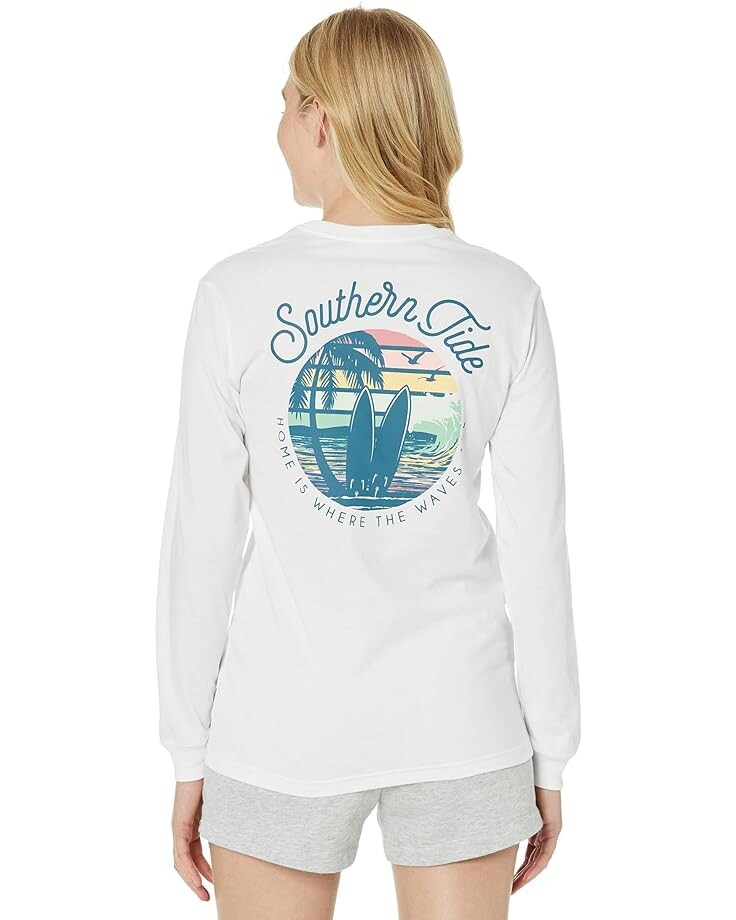 

Футболка Southern Tide Long Sleeve Where The Waves Are Tee, цвет Classic White