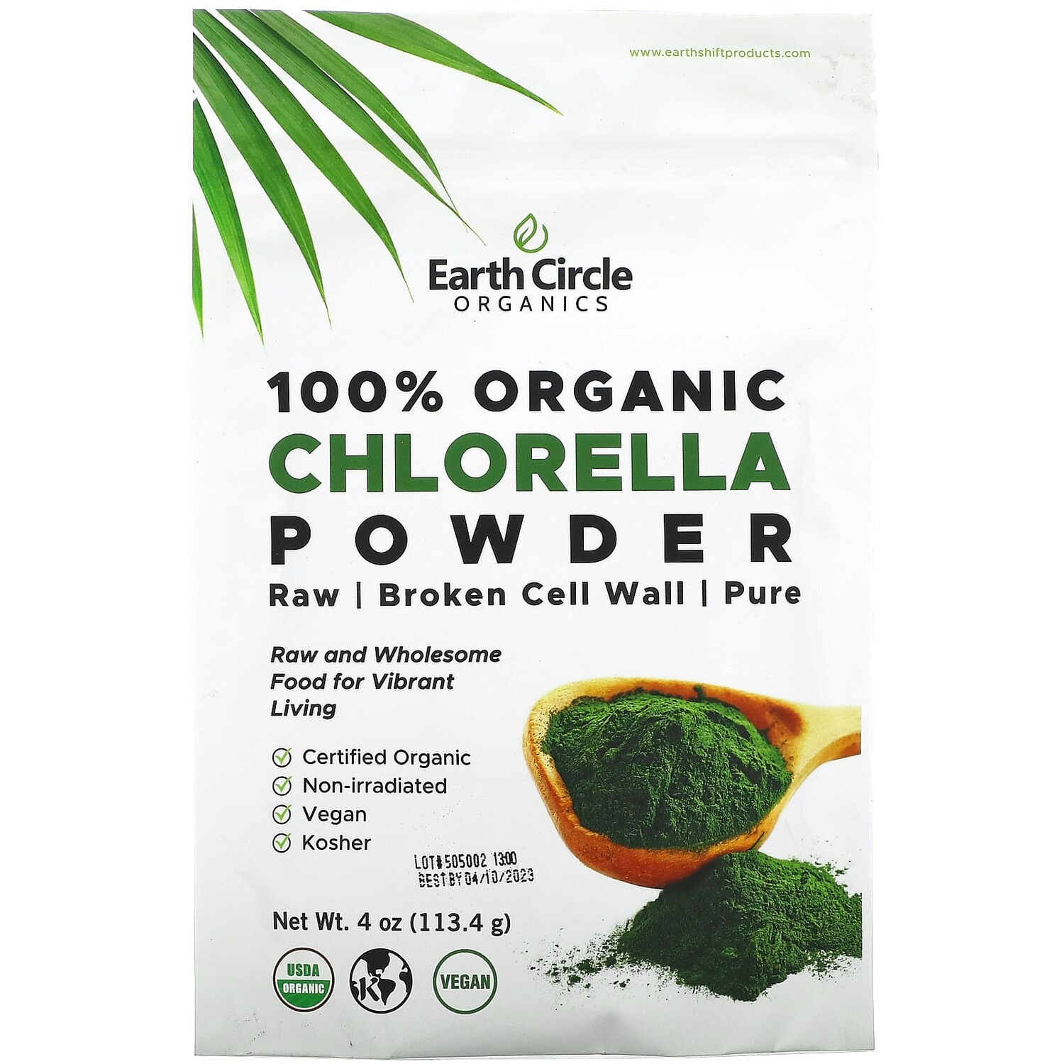 

Порошок из органической хлореллы, 113,4 г (4 унции), Earth Circle Organics