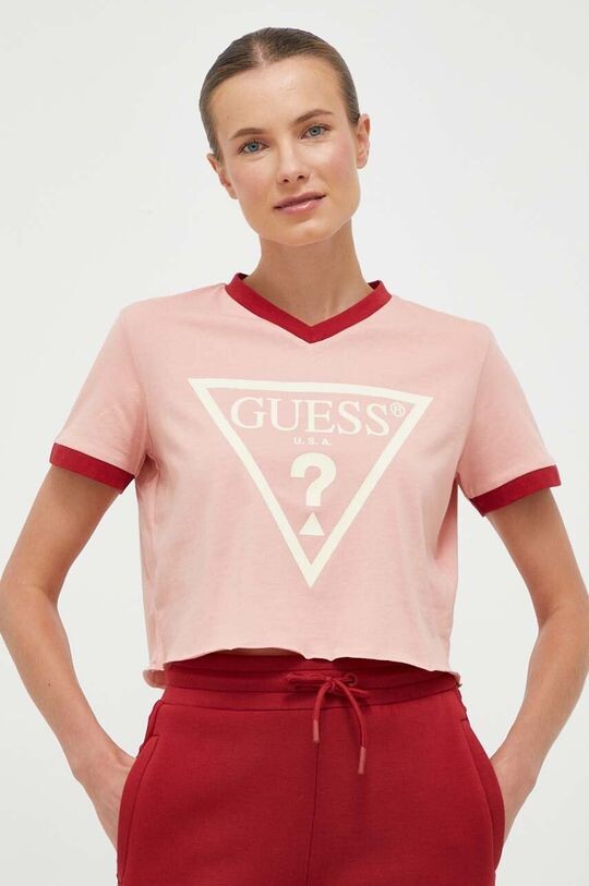 

Хлопковая футболка Guess, розовый