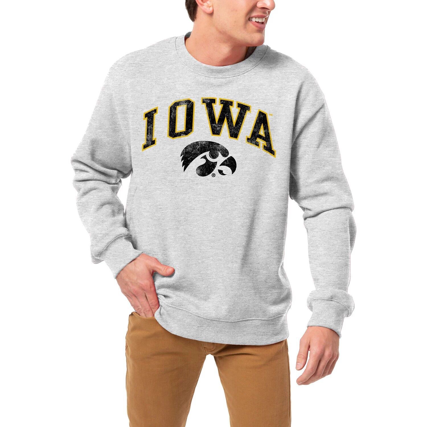 

Мужская лига студенческая одежда Хизер серый Iowa Hawkeyes 1965 Arch Essential флисовый пуловер толстовка