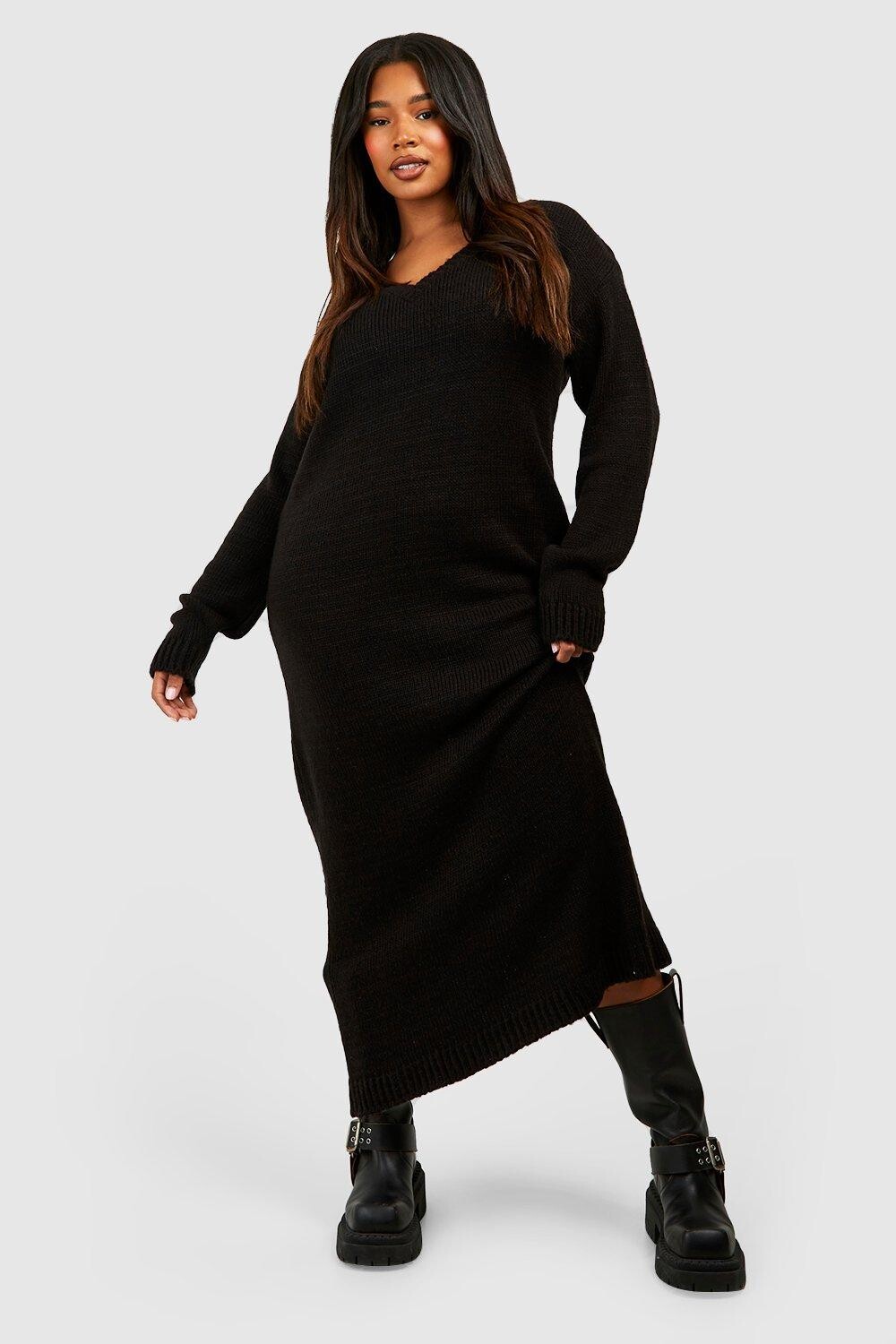 

Мягкое трикотажное платье макси с напуском Plus Plus boohoo, черный
