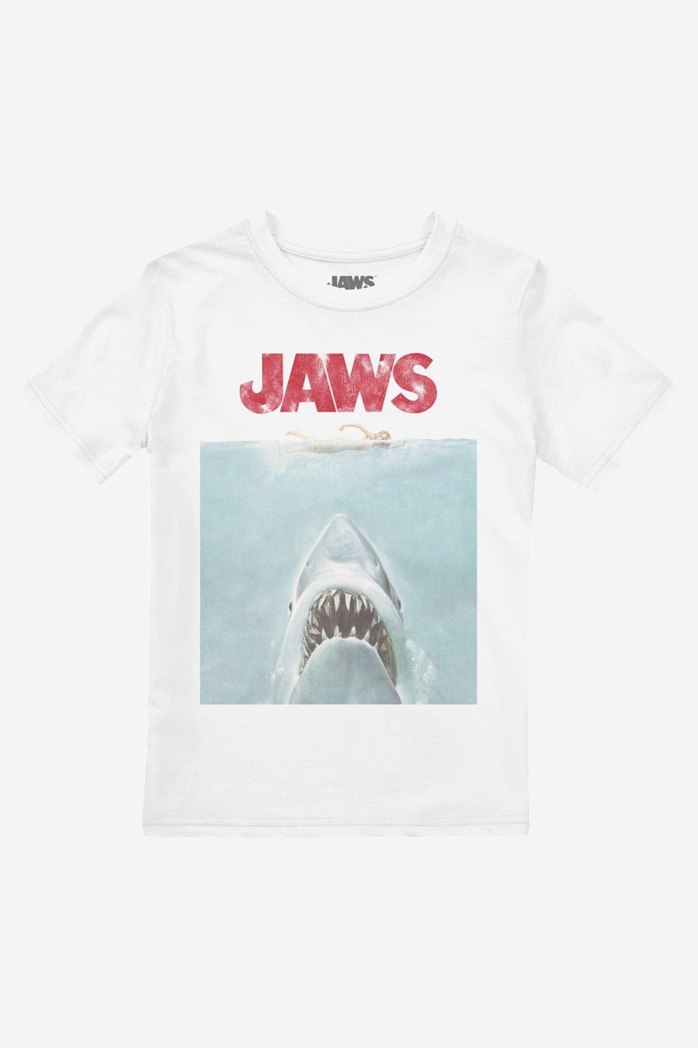 мэтт хупер с аквалангом челюсти фигурка 20см matt hooper shark cage jaws Футболка для мальчиков с постером фильма Jaws, белый