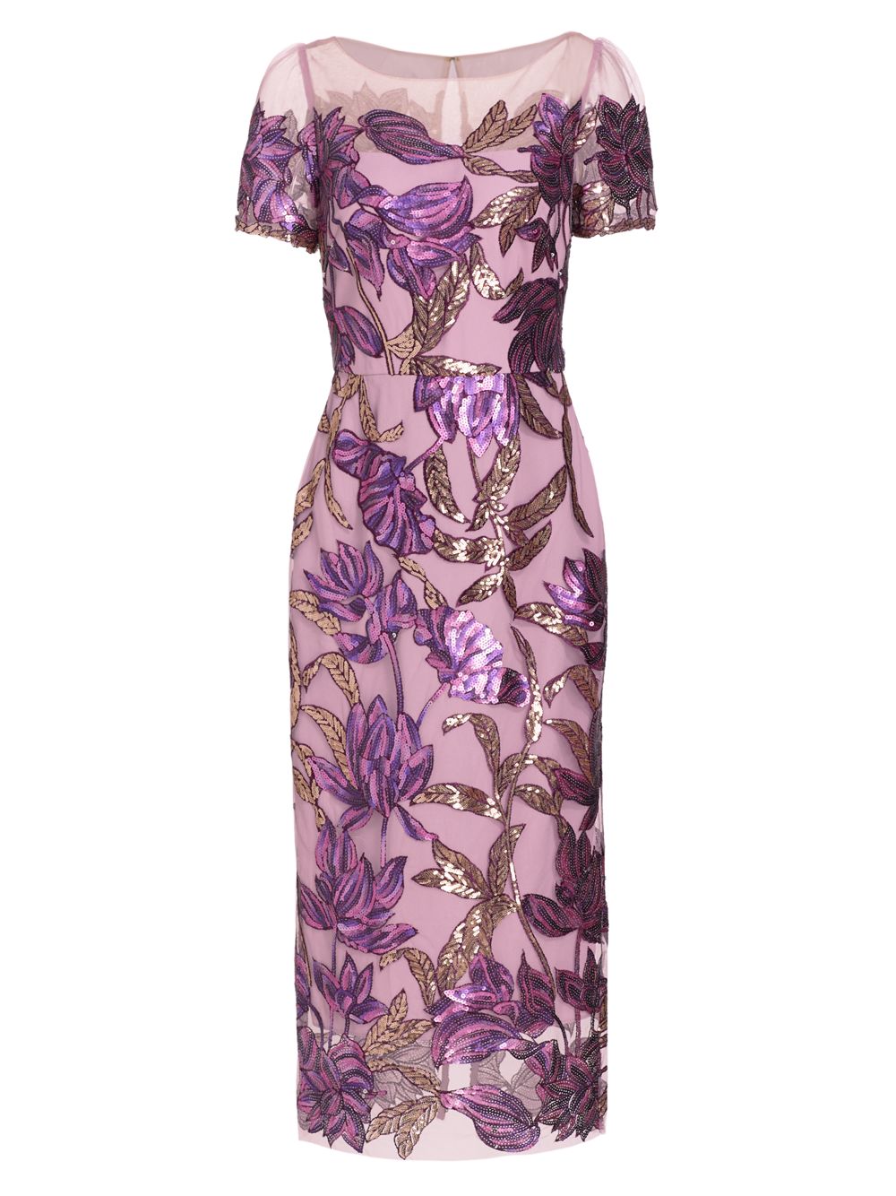 Платье-футляр миди с пайетками и цветочным принтом Marchesa Notte, фиолетовый